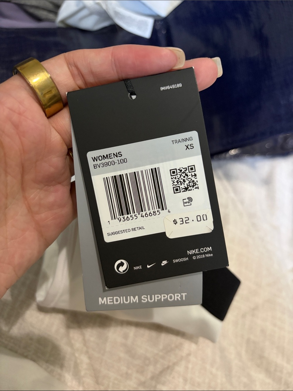 Nike White Sports Bra with Black Band & Swoosh - Picture 2 of 2
